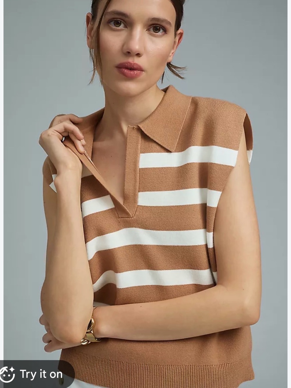 Anthropologie Maeve Striped Collared Sleeveless Sweater vest